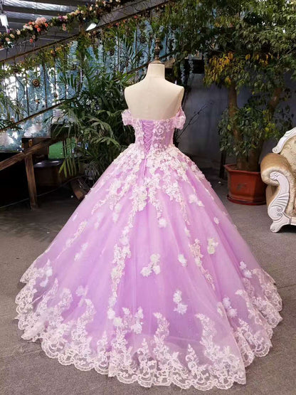 Nuevos vestidos de novia florales de corte A, largo hasta el suelo, con cordones, hombros descubiertos, vestido de baile con cuentas y apliques fg513