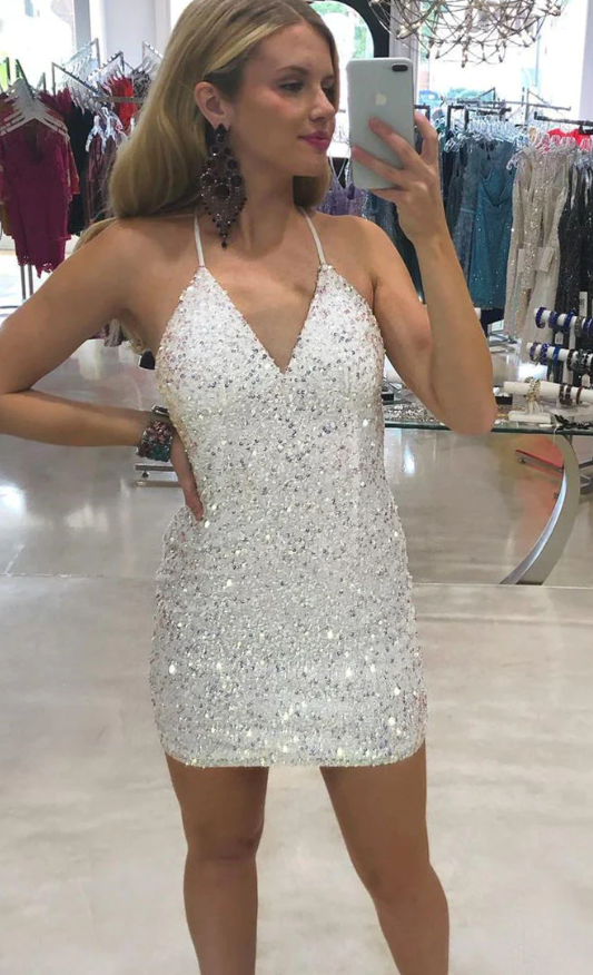Lindo vestido corto de fiesta con lentejuelas fg700