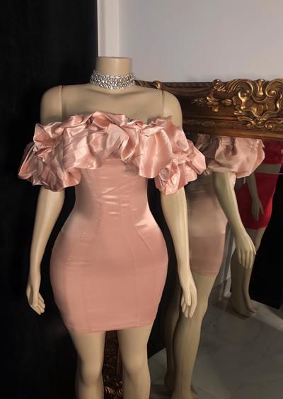 Vestido de fiesta sexy ajustado con hombros descubiertos, vestido rosa para la fiesta de bienvenida, vestidos de cumpleaños para baile fg736