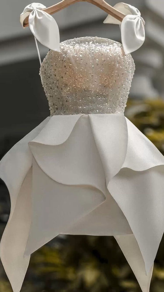 Vestido de fiesta exclusivo, vestido de fiesta corto sin tirantes estilo princesa fg841