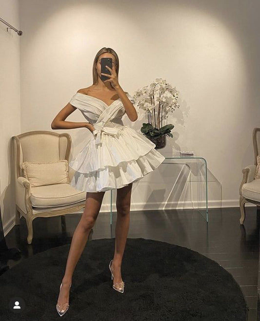 Precioso vestido de fiesta de tul corto blanco fg932