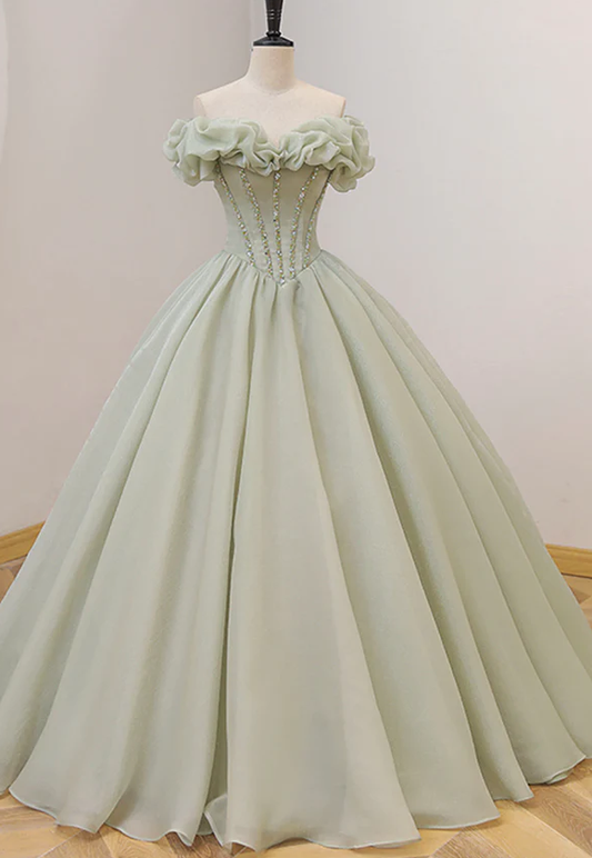 Vestido largo de fiesta con lentejuelas de tul verde fg959