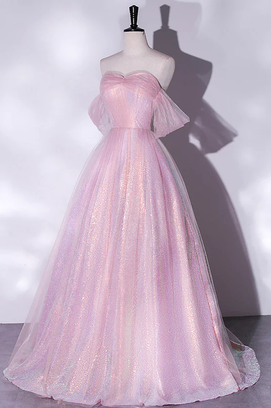 Vestido de fiesta largo de tul brillante con lentejuelas de color rosa, vestido de noche de corte A fg964