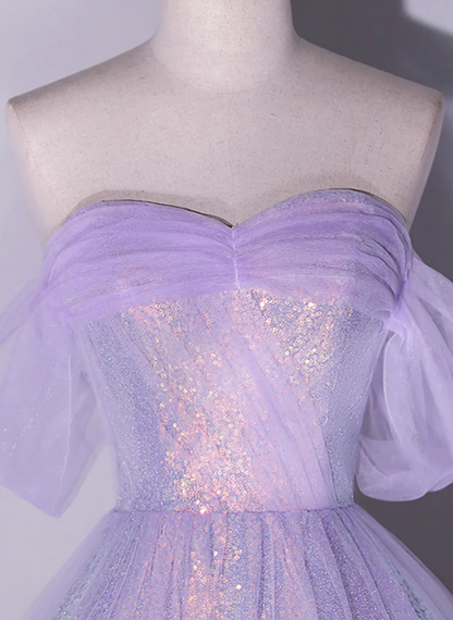 Vestido de fiesta largo morado con lentejuelas de tul brillante, vestido de noche de corte A fg966