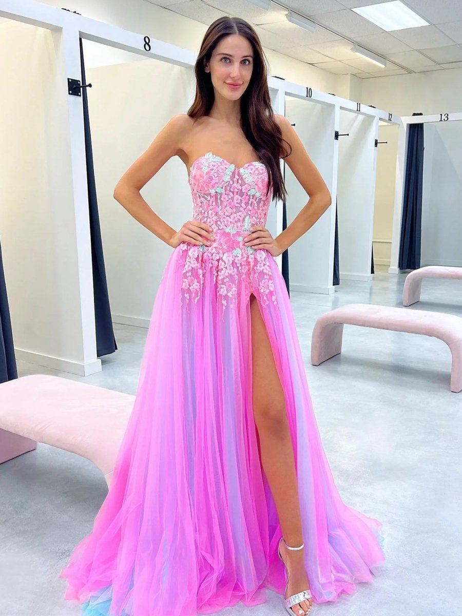 Georgia | Vestido de fiesta largo de encaje con escote en forma de corazón y abertura