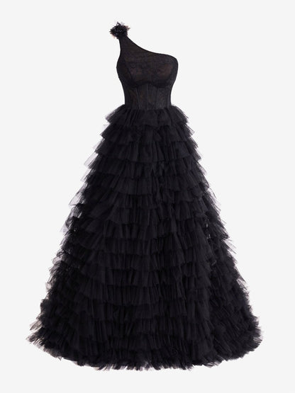 Kinsley | Vestido de fiesta largo con hombros descubiertos y corte en A