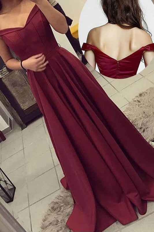 Off-the-Shoulder Long Burgundy Prom Dress Evening Gowns  PG568